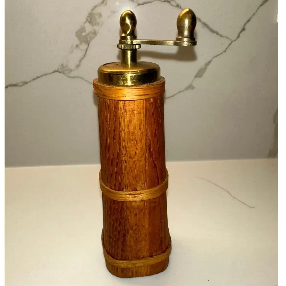 Vintage Wooden Pepper Mill C.C. Fleur De Li  Brass grinder Measures 7.5” tall